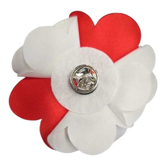 MEN'S ST.PATRICK LARGE RED-WHITE LAYERED LAPEL PIN FLOWER. TLF - Picture 2 of 2